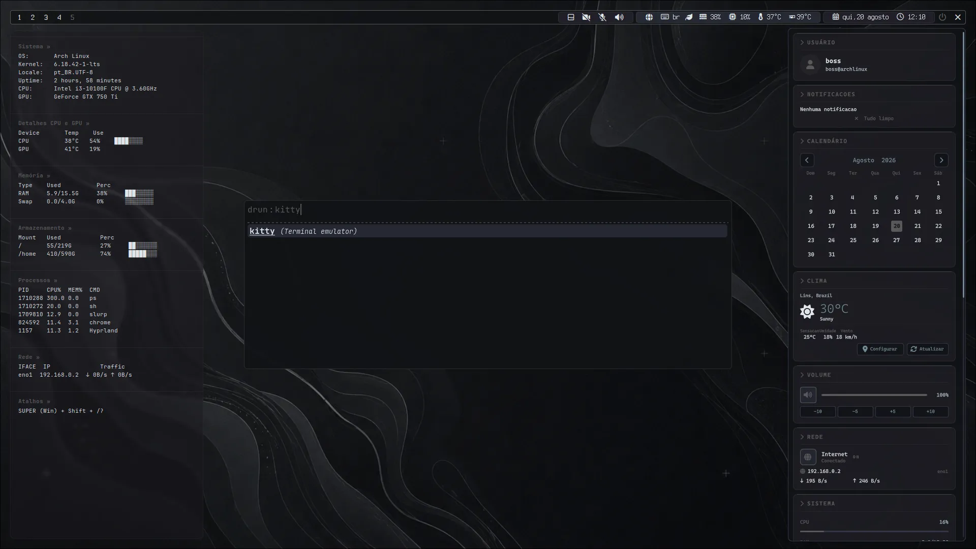 Desktop ARGVUS com o tema Dark Silver Float