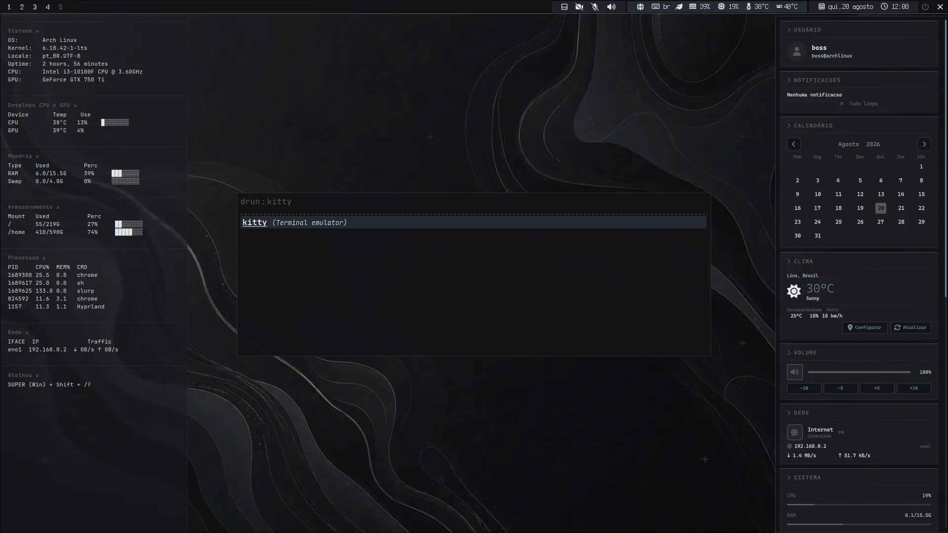 Desktop ARGVUS com o tema Dark Silver