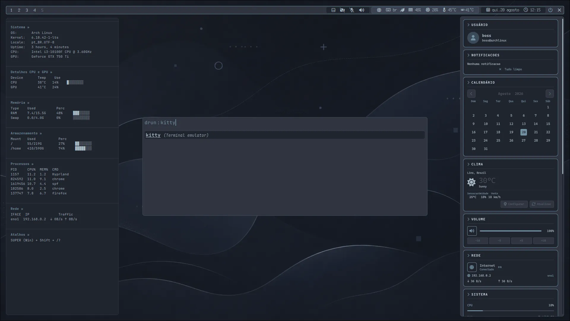 Desktop ARGVUS com o tema Dark Slate Float