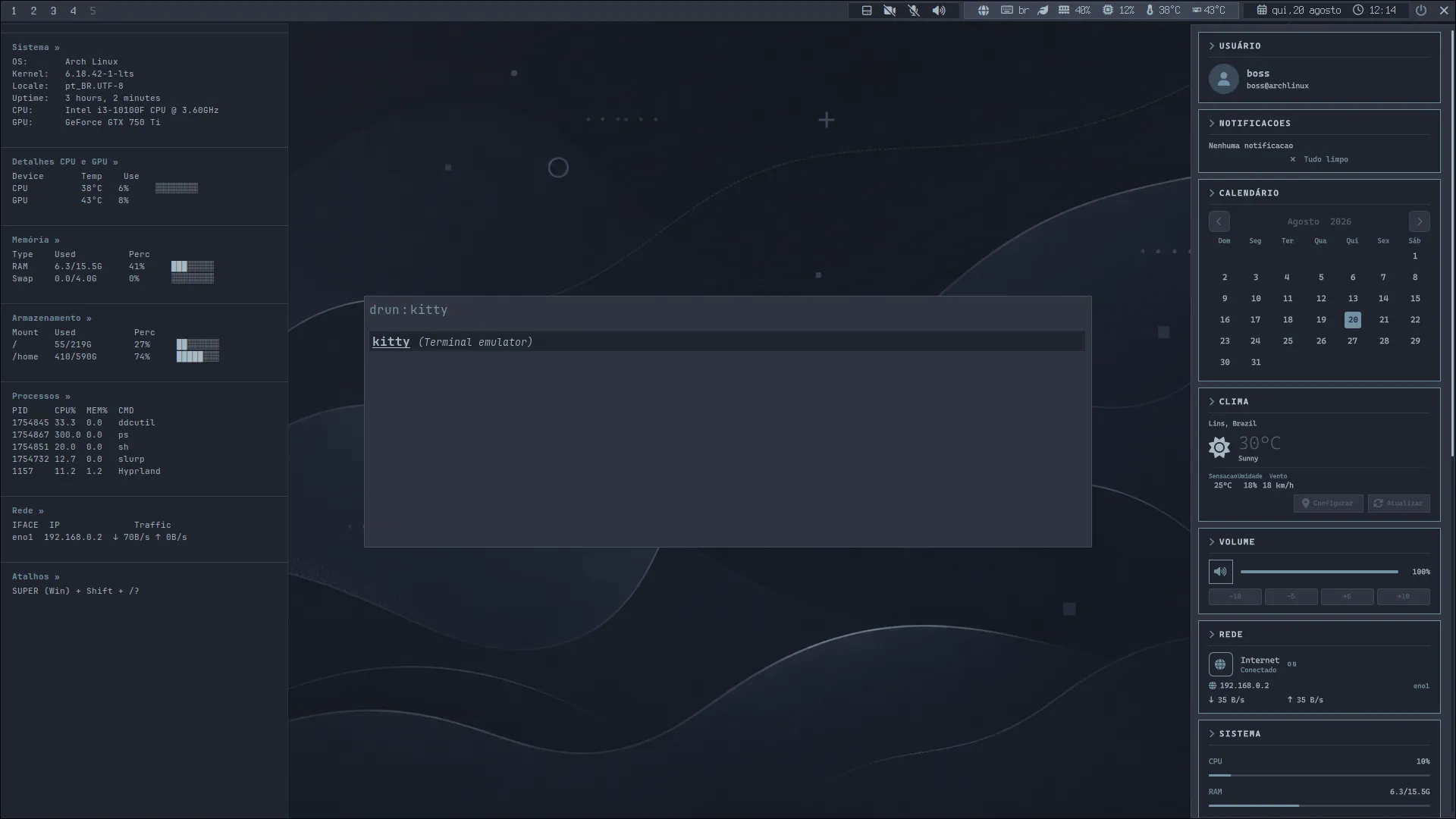 Desktop ARGVUS com o tema Dark Slate