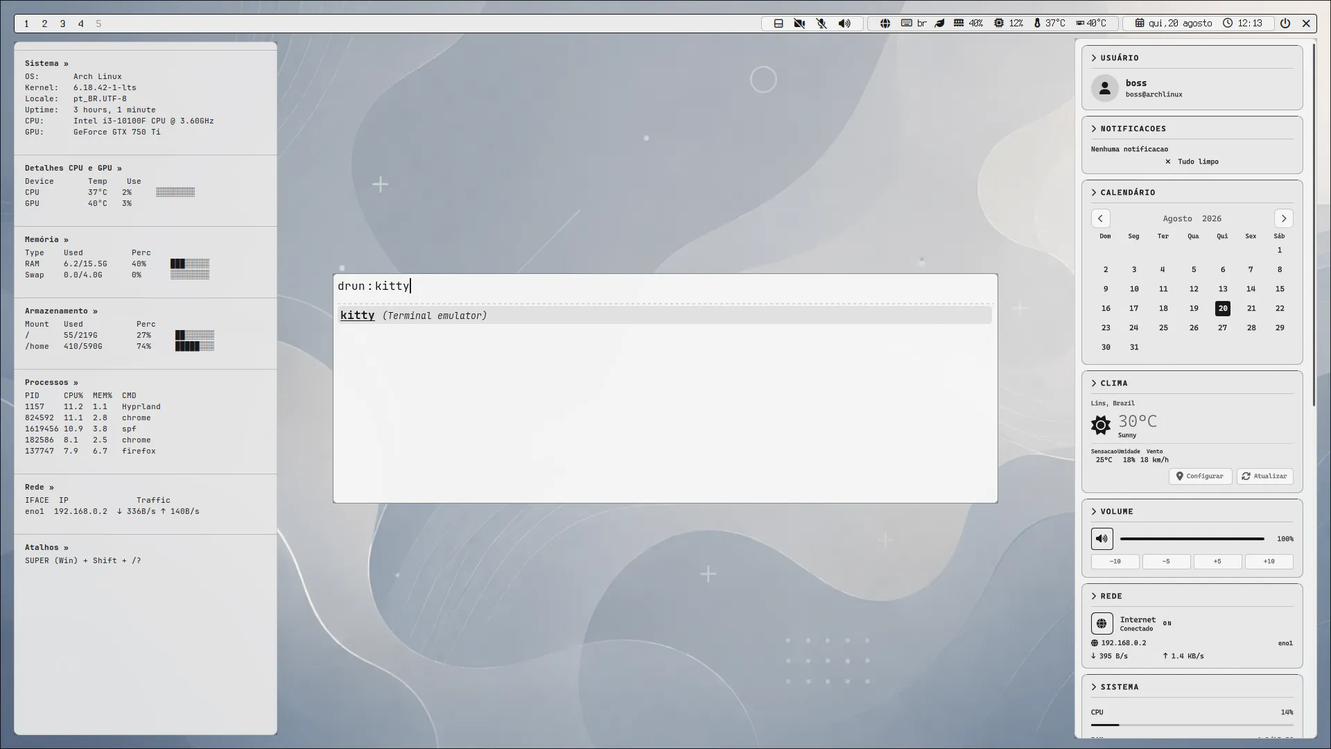 Desktop ARGVUS com o tema Light Float
