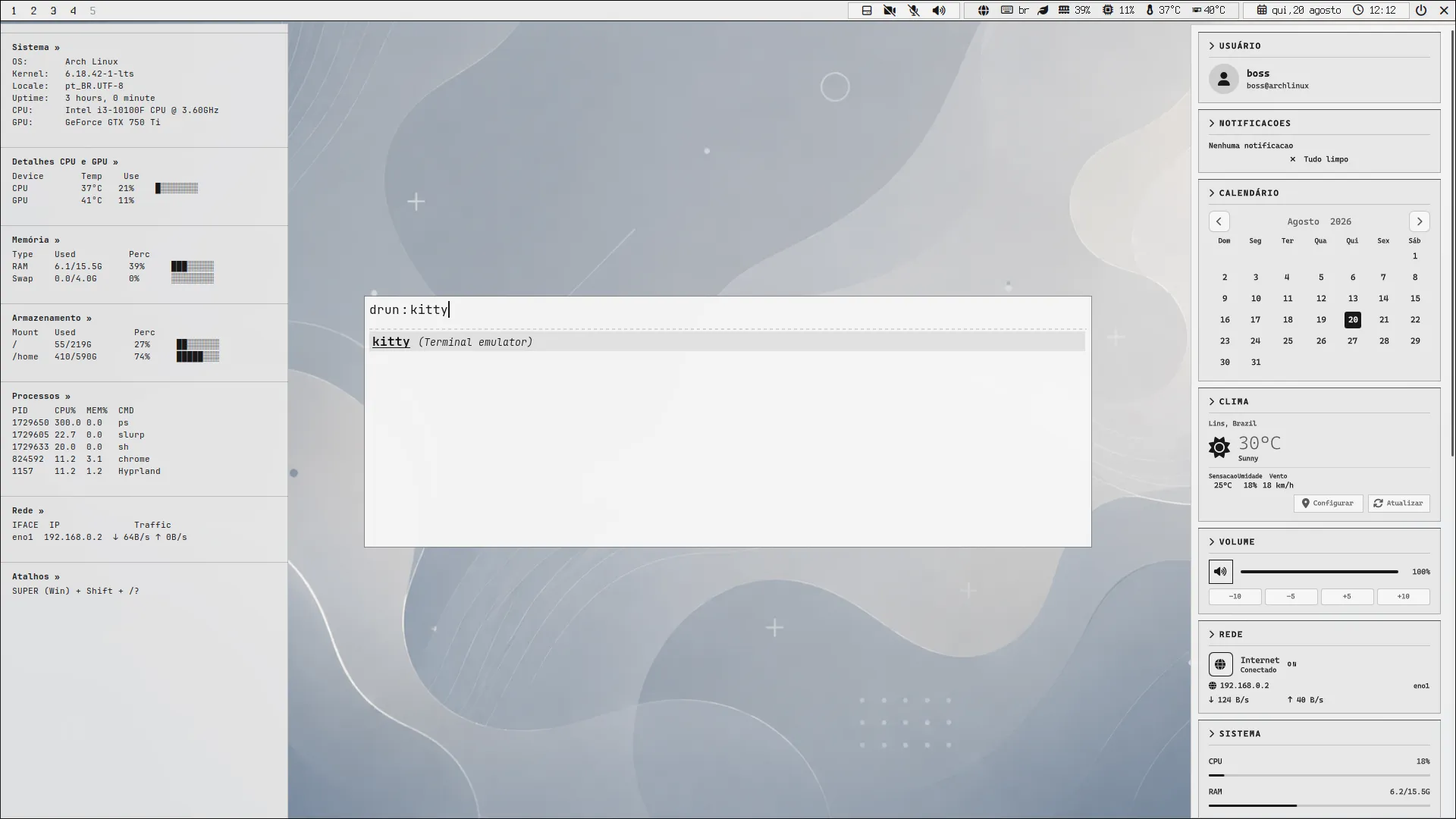 Desktop ARGVUS com o tema Light
